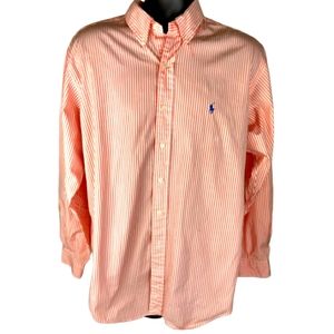 Ralph Lauren 16 1/2 LL Long sleeve stripped orange and white  dress shirt.